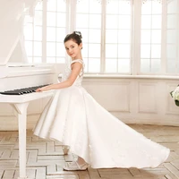 white satin piano recital dress elegant sleeveless high low princesses dresses for kid girls flower girl wedding party dress