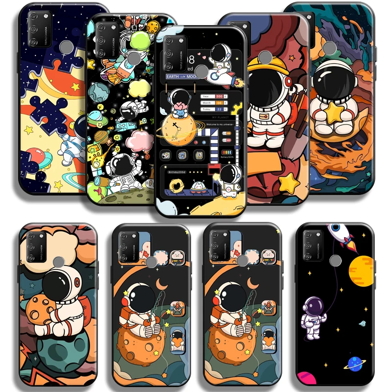 

Cartoon Cute Astronaut For Huawei Honor 9A Phone Case Honor 9A Shockproof Funda Black Full Protection Shell Back Carcasa