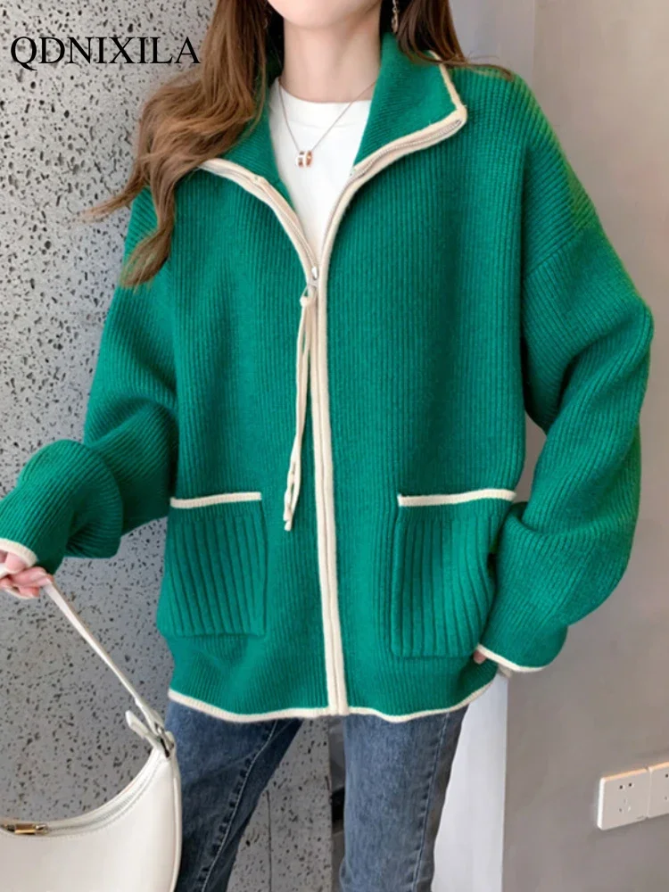 

Autumn Winter Fashion Warm Zipper Knitwears Women's Sweater Jacket 2023 Korean New Loose Long Sleeve Knitted Cardigan for Women