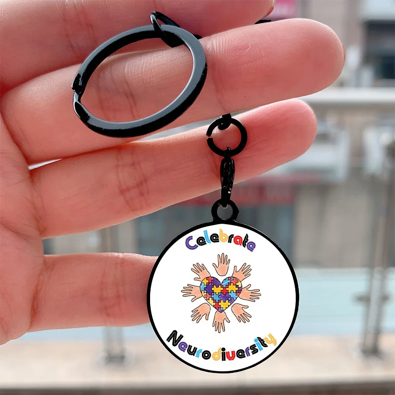 

Fashion Copy of Celebrate neurodiversity Cool Key Tag Motorcycles Cars Backpack Chaveiro Keychain For FriendsKey Ring Gifts
