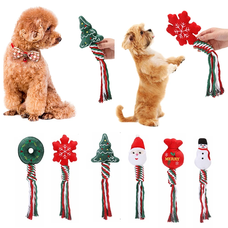 

1pc Pet Toy for Small Dogs Christmas Cane Cotton Ropes Knot Dogs Chew Interactive Puppy Toys Christmas Gift For Pet Supplies