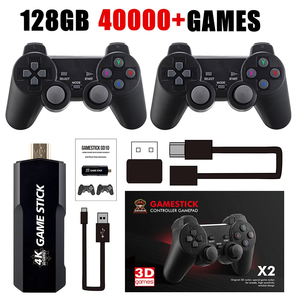 2022 New Video Game Console Double Wireless Controller Game Stick Retro Game Console 4K HD 128G 40000 Games 2.4G For PSP PS1 GBA