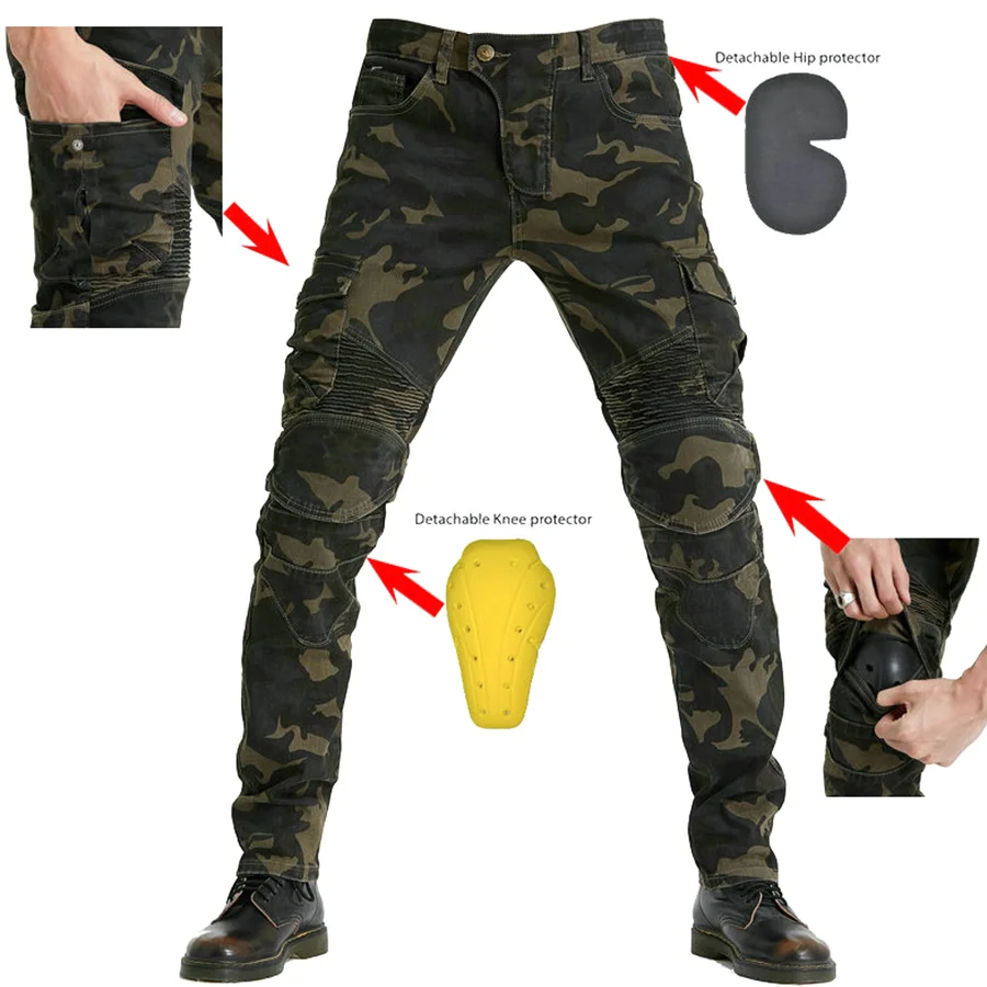 

Мужские мотоциклетные уличные камуфляжные джинсы для езды на велосипеде, Мужская одежда, защитное снаряжение, Стрейчевые брюки разных цвет...