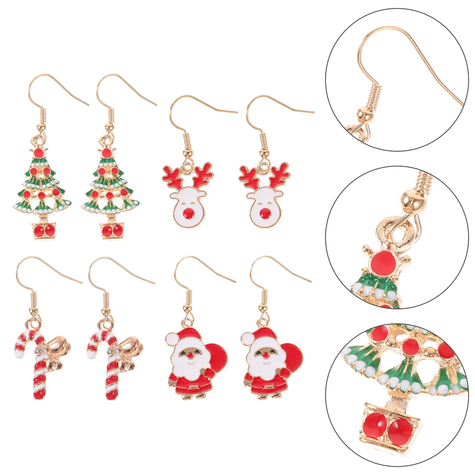

4 Pairs Girls Earrings Jewelry Christmas Dangle Crutch Drop Alloy Womens Decorations