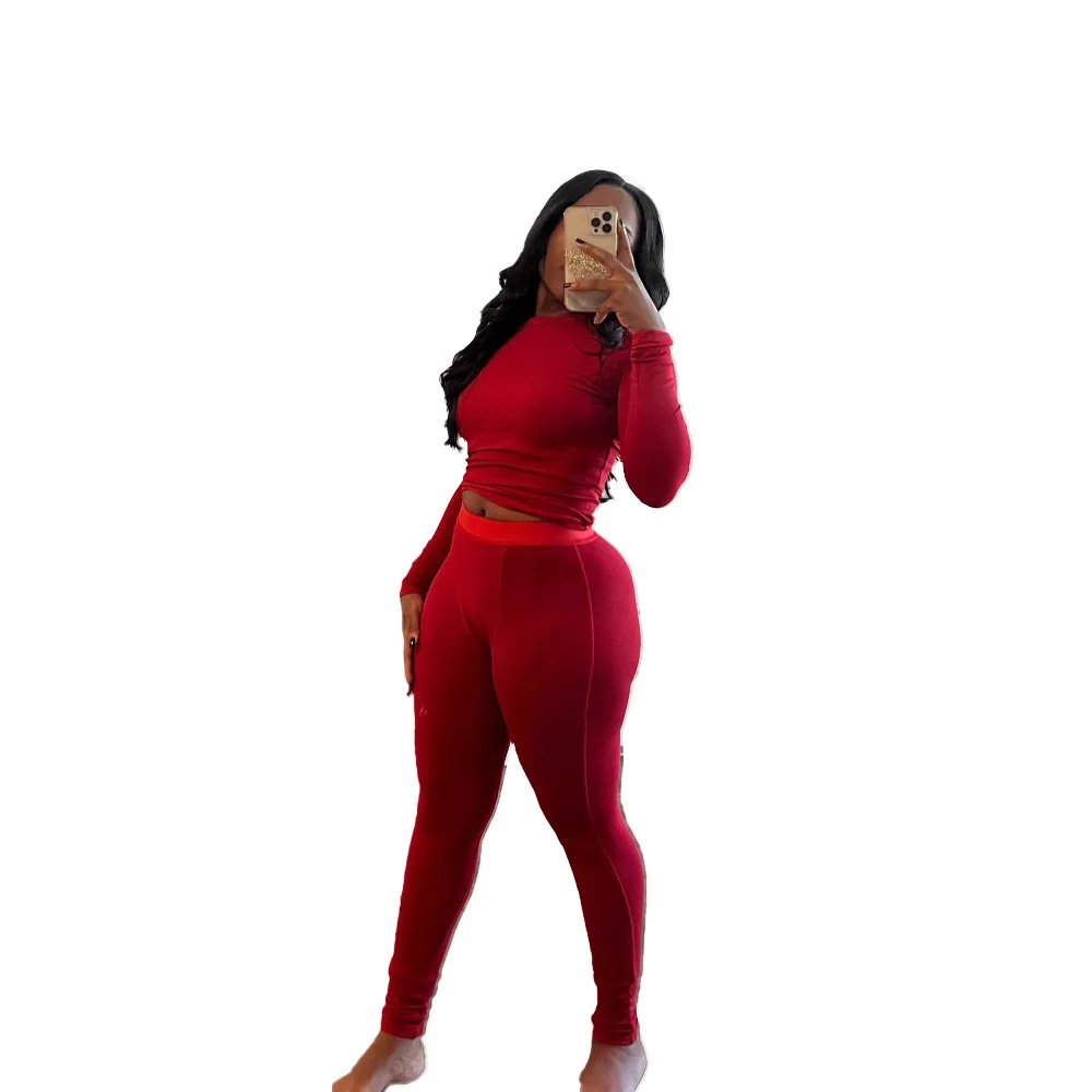 Женские комплекты осень-зима Эластичный облегающий укороченный топ с длинными