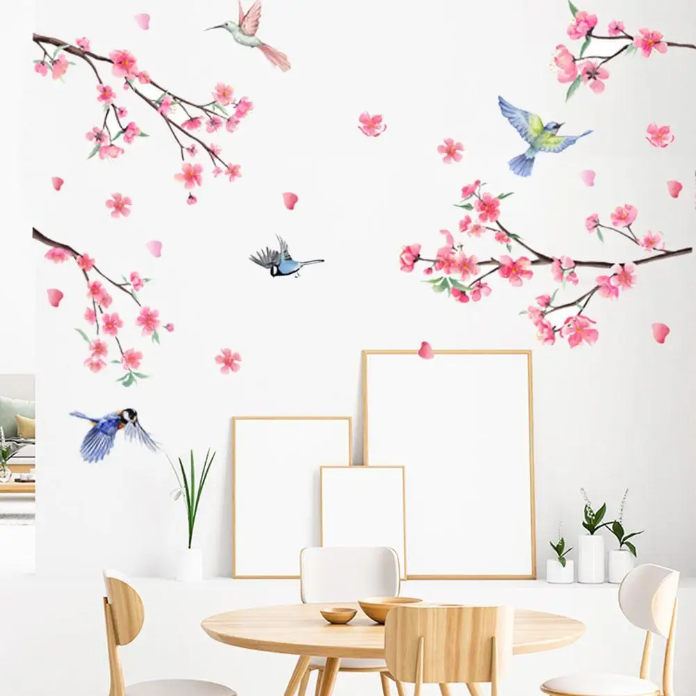 

30*45cm*2 Sheets Branch Bird Peach Wall Stickers Living Room Bedroom Home Decorative Glass Window Self-adhesive Wall Stickers