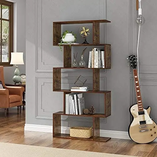 

Bookcase Wood, S Shaped Bookshelf 5-Tier, Modern Freestanding Multifunctional Decorative Storage Shelving Display Shelves, White