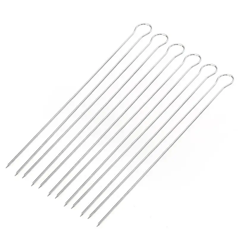 

6pcs Stainless Steel BBQ Skewers Reusable Grilling Sticks Roast Needles Shish Kebab Outdoor Camping Picnic Kitchen BBQ Tools
