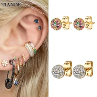 tiande silver color gold plated stud earrings for women colour zircon piercing huggie earrings 2022 fashion jewelry wholesale