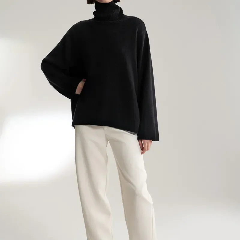 Женский пуловер из смеси кашемира с высоким воротником