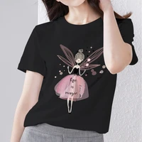 women 2022 summer short sleeve fashion casual color print lady t shirts loose top ladies womens graphic female o neck black tee