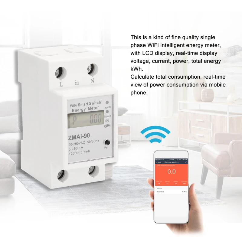 

Смарт-переключатель ZMAI 90 с Wi-Fi, устройство для измерения энергии, вольтметр, ваттметр, измеритель мощности, работает с приложением Alexa Google