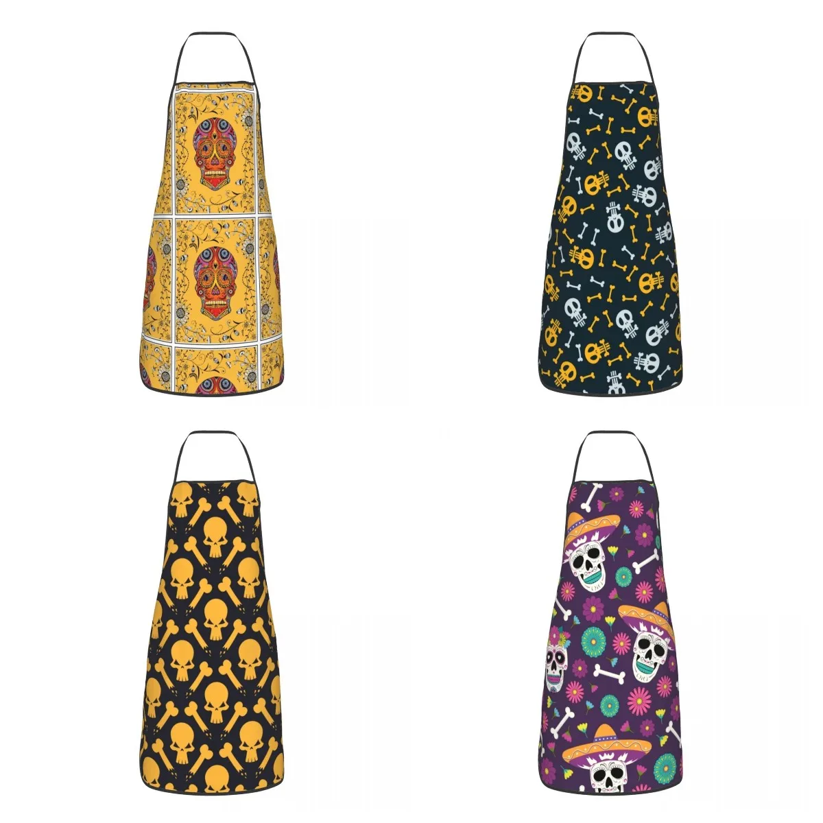 

Sugar Skull With Floral Frame Bib Apron Women Men Chef Tablier Cuisine for Cooking Kitchen Mexican Day of The Dead Gardening