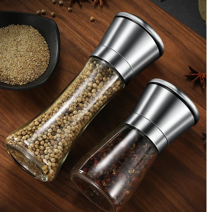 

Glas und Edelstahl Aromamühle Küchenwerkzeuge Schwarze Pfeffermühle