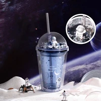 astronaut water cup straw plastic water bottles double layer bpa free cups with straw kawai home office travel coffee students