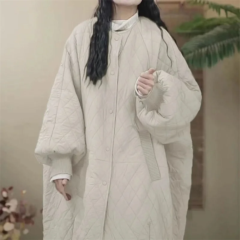 Женский пуховик в клетку длинная Легкая стеганая куртка европейском стиле парка