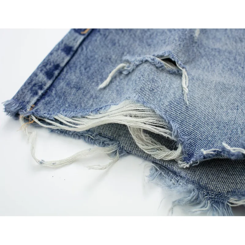 TRAF 2023 Denim Shorts Women High Waist Bermuda Shorts Woman Blue Ripped Jean Shorts for Women Streetwear Patchwork Short Pants