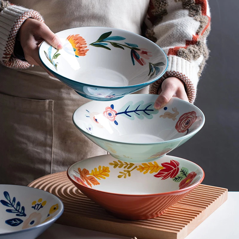 

Japanese Ceramic Ramen Noodle Soup Bowls Kitchen Tableware 8.6inch Hand Painted Deep Bowl Microwave & Dishwasher Safe