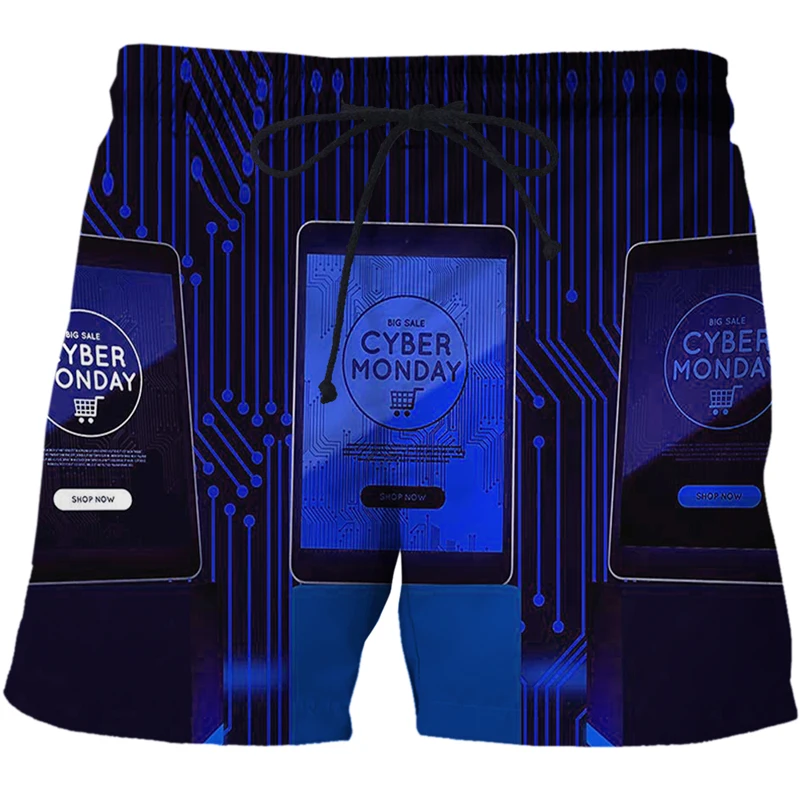 New Men's Future technology pattern series Surf Shorts men 3D Swimming Shorts Casual Sports Pants Breathable Plaid Print Shorts