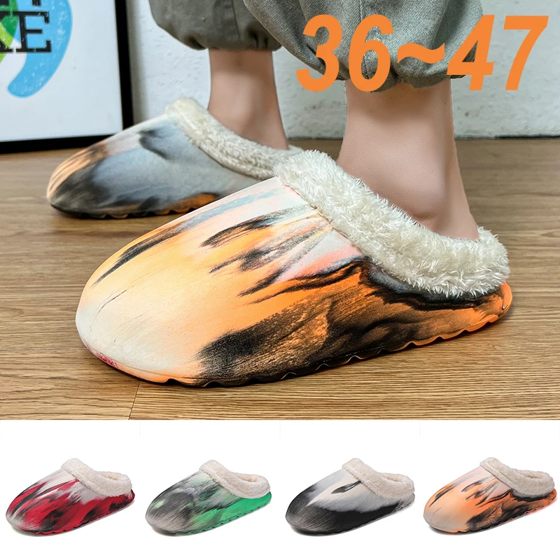 

Luxury Men Women Winter Fashion Designer Plush Fur Warm Foam Runner Brand Sandals Men's Slides Male Casual Slippers Cotton Shoes