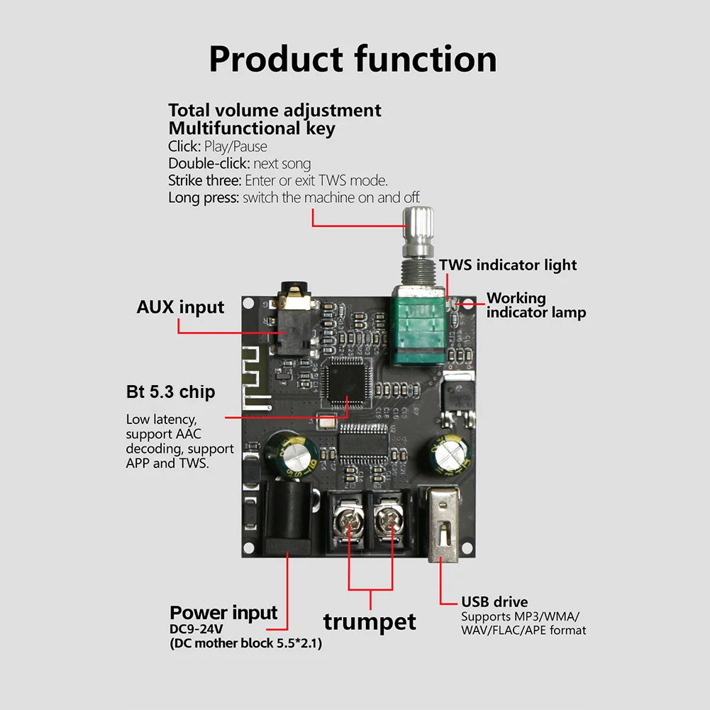ZK-301B моно плата усилителя 30 Вт DC9-24V Bluetooth-совместимая 5 3 аудио приложение
