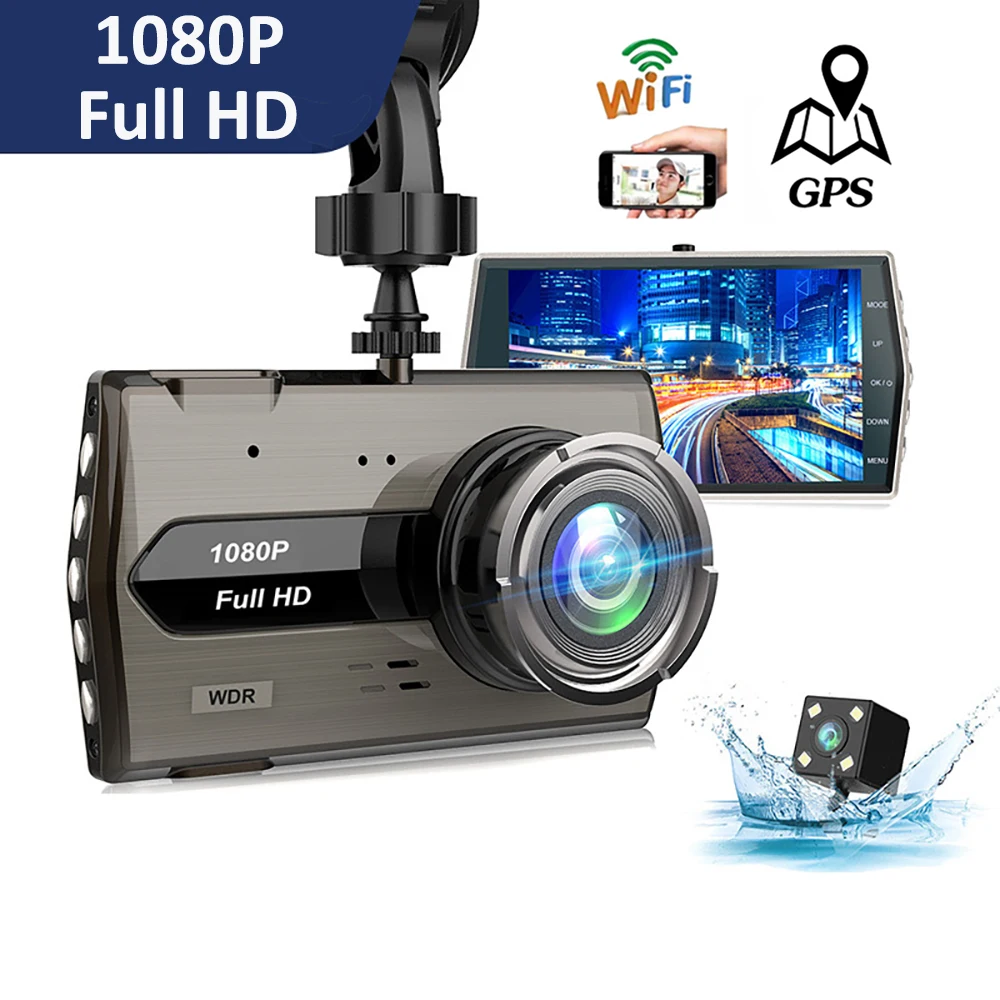 Car DVR WiFi Dash Cam 4.0" Full HD 1080P Rear View Vehicle Cameras Driving Recorder Auto Dashcam Black Box GPS Car Accessories