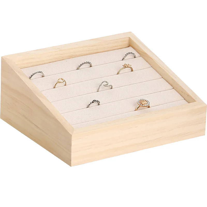 Fashion Bamboo Velvet Jewelry Display Tray Ring Box Earring Necklace Bracelet Pendant Display Organizer Jewelry Storage