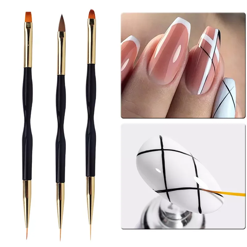 Head French Stripe Brushes For Manicure Liner Brush 3D Tips Ultra-thin Line Drawing Pen UV Gel Painting Brushes Nail Art