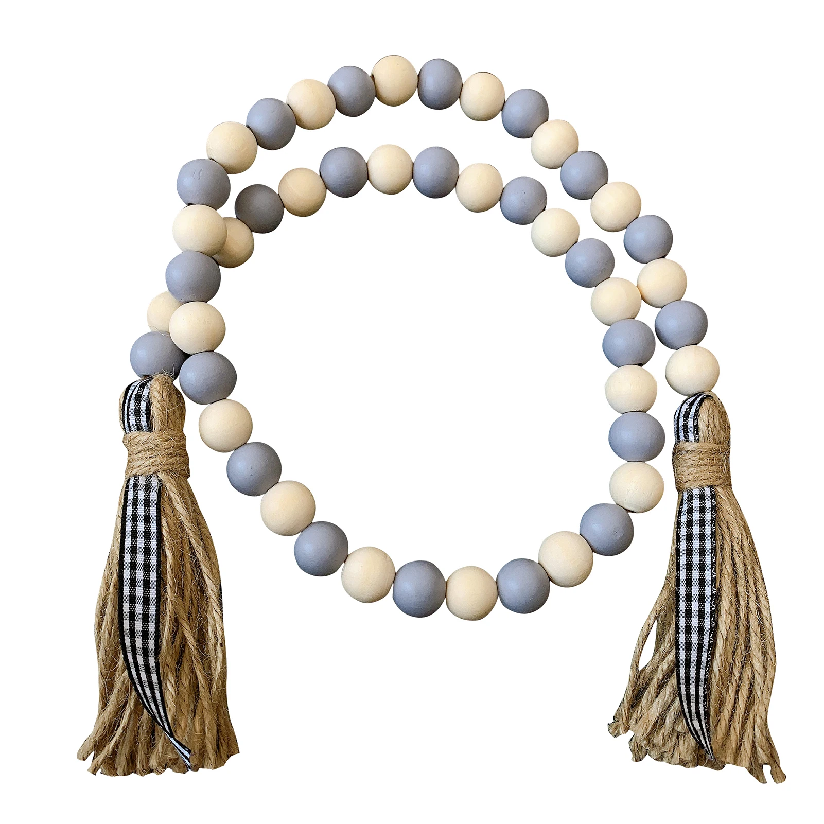 

Colored Wooden Beads Garland Rustic Farmhouse Beads Chian With Plaid Tassel Exquisite Wall Hangings Garland Beads
