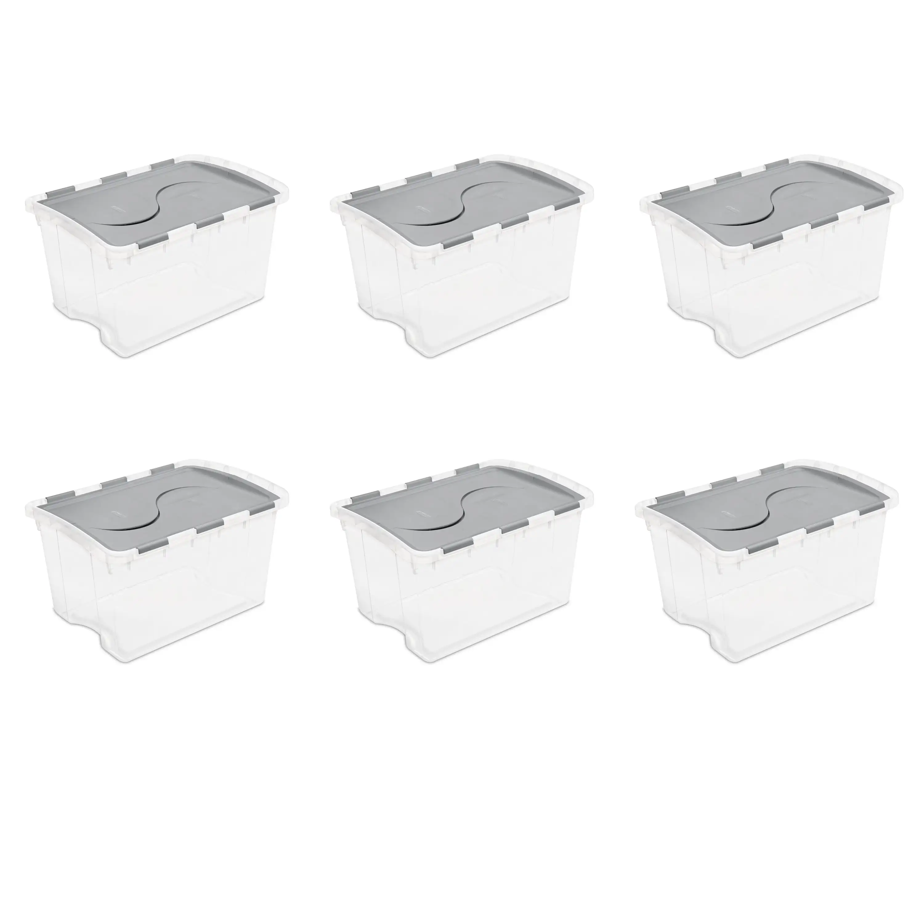 

Sterilite 48 Qt. Hinged Lid Storage Box Plastic, Titanium, Set of 6