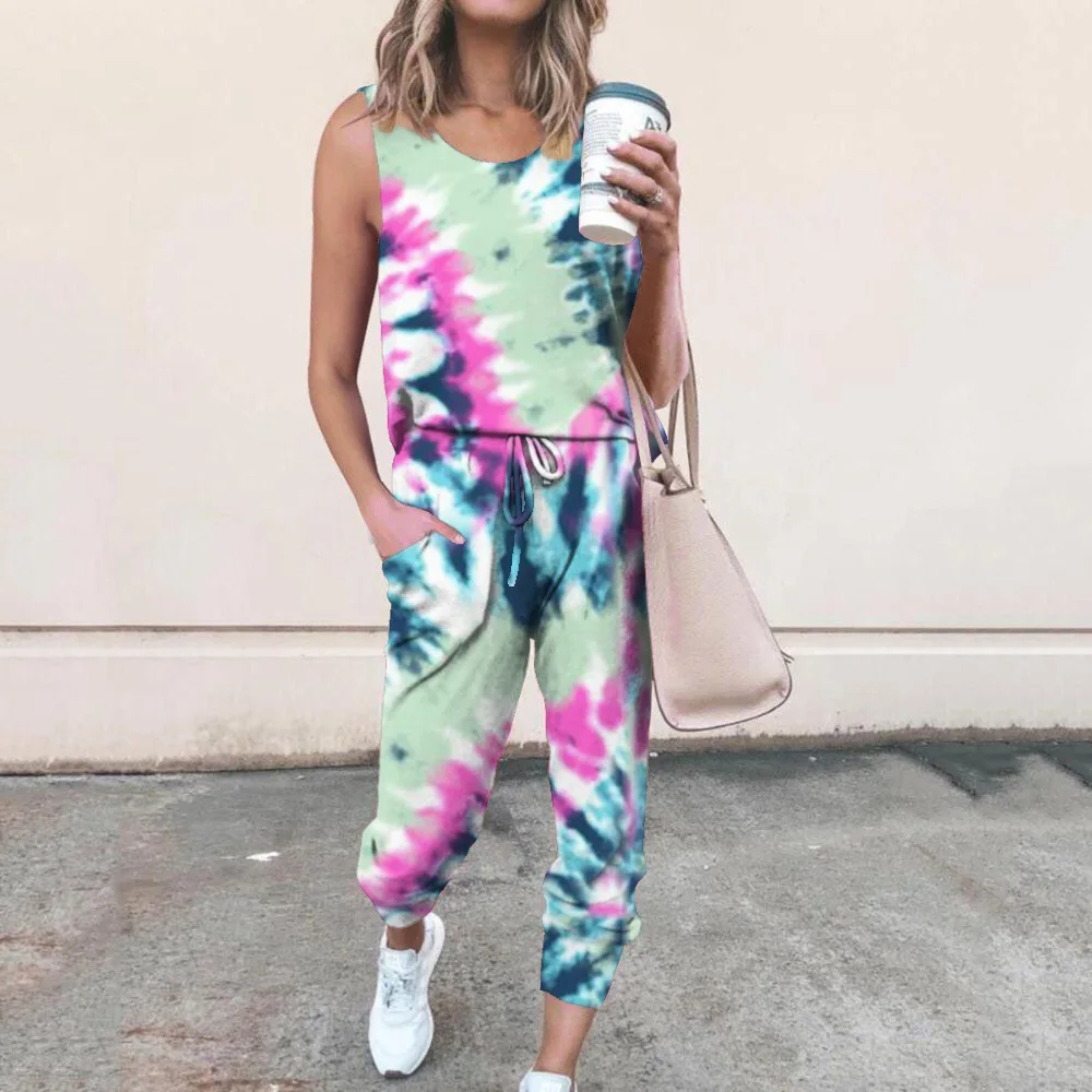 Women's Casual Sportswear Pants 2-piece 2022 Spring and Summer New Loose Print Sleeveless Comfortable Home Wear Multi-color Set