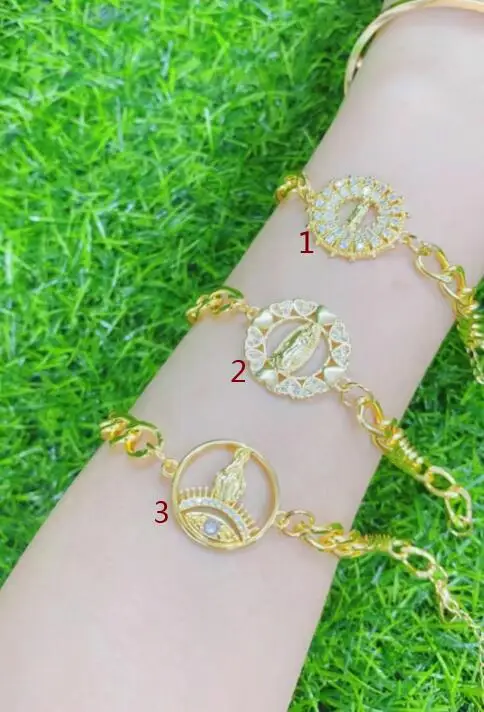 

1pcs Virgin Mary Adjustable gold copper cz zircon cubic zirconia Cuban chain Bracelet Bangles sff4