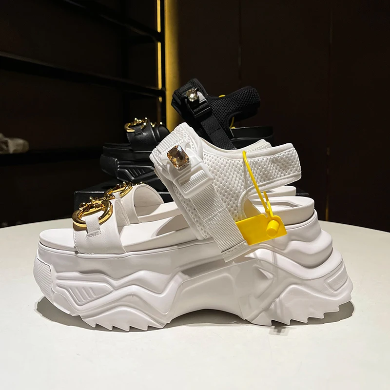 

Women Platform Sandals 2022 New Fashion Horsebit Platform Shoes Leisure Sports Waterproof Table High Heels Roman Sandals White