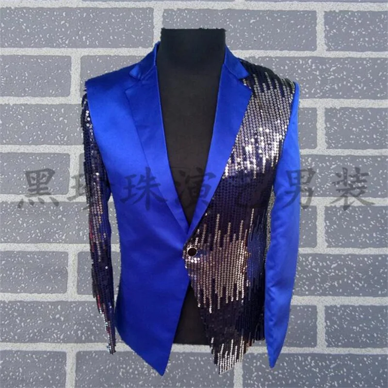 Blue men suits designs masculino homme terno stage costumes for singers men sequin blazer dance clothes jacket star style dress