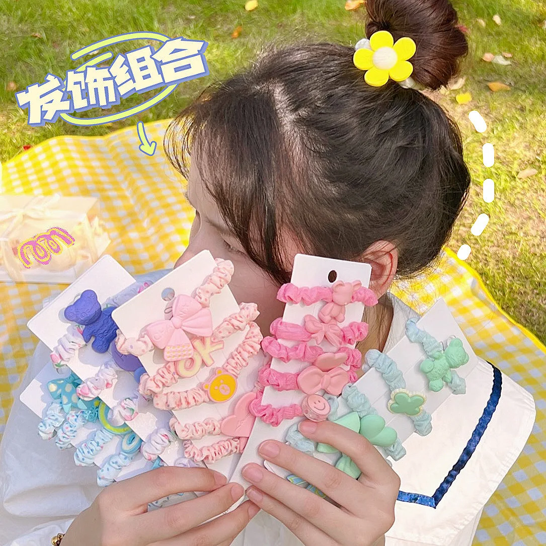 

5pcs/set Kawaii Girls Hair Elastic Band Set Summer Flower Heart Baby Girl Holiday Headwear Kids Hair Accessories