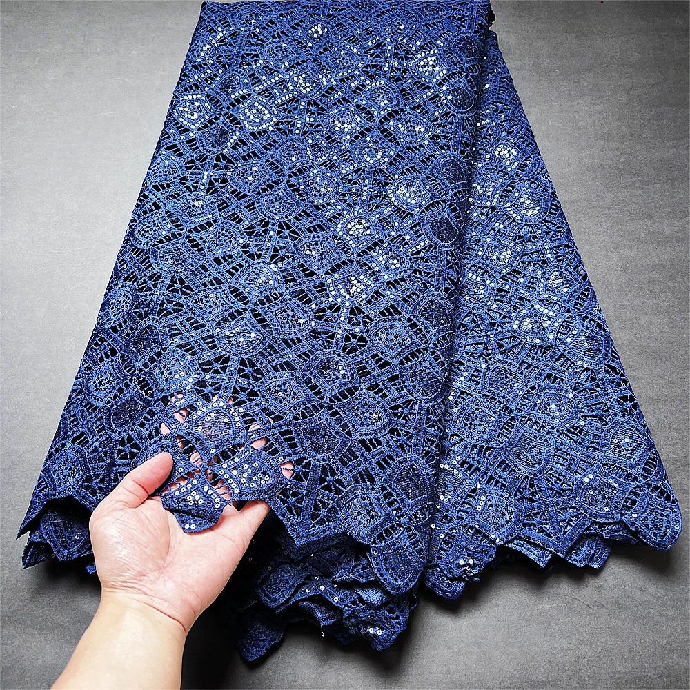 

2022High Quality African Nigerian Tulle Lace Fabric With Sequins Embroidery Sewing Guipure Organza Prom Dresses Cotton 5yards
