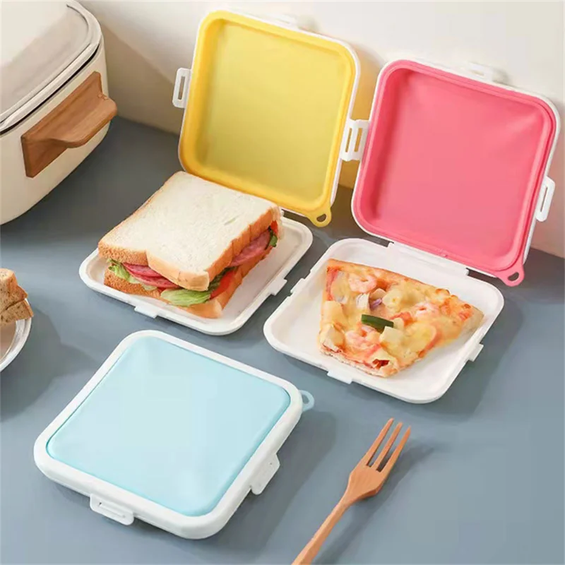 Sandwich Storage Box Silicone Lunch Box Food Storage Case Reusable Microwave Lunch Box Food Storage Container Kitchen supplies