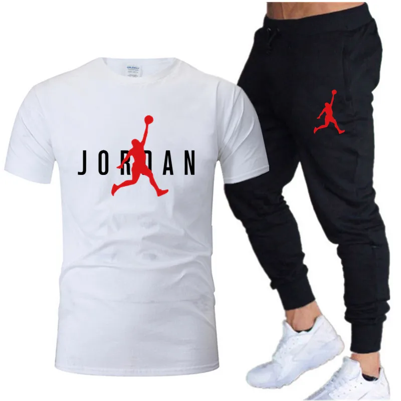 

2023 Summer Men's Tracksuit Suit Brand Short Sleeve T-Shirt + Trousers 2-Piece Sets Fitness Jogging Sports Pants Sportswear Suit