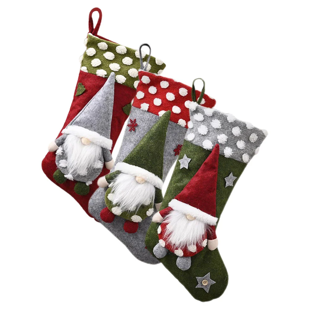 

3Pcs Christmas Stockings Hanging Xmas Candy Gift Stockings Xmas Themed Gift Bag Candy Pouch Bag