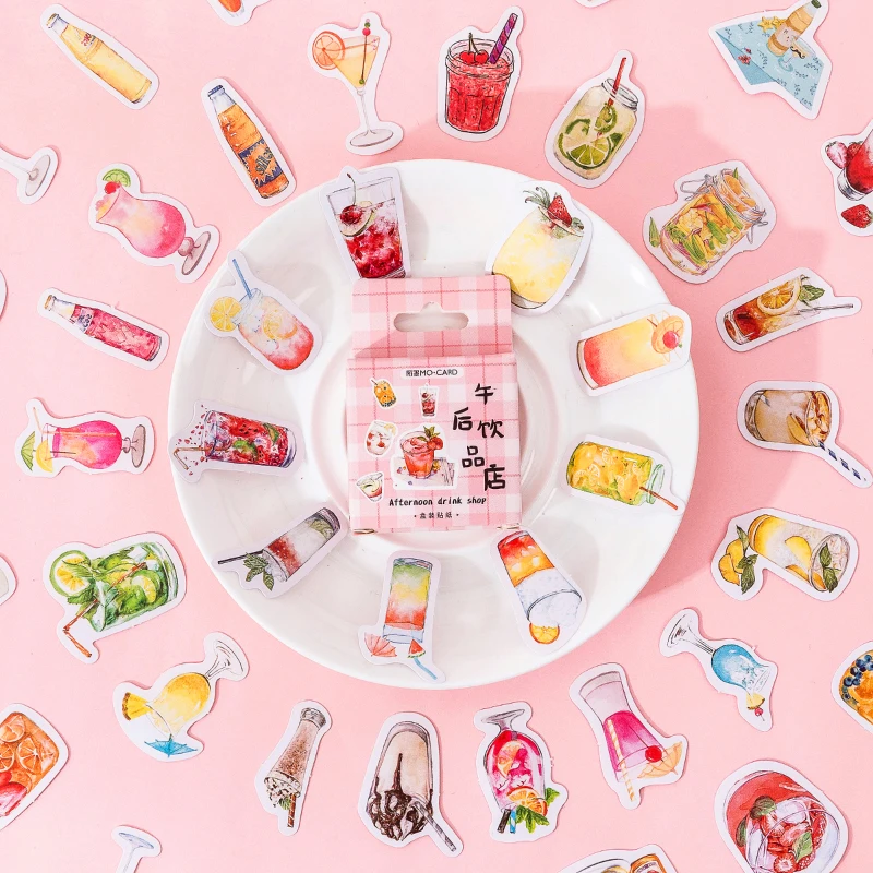 

45PCS Kawaii summer drink Sticky Stickers Aesthetic Decoractive Scrapbook Accessories Child Phone Stationery Supply for Kids