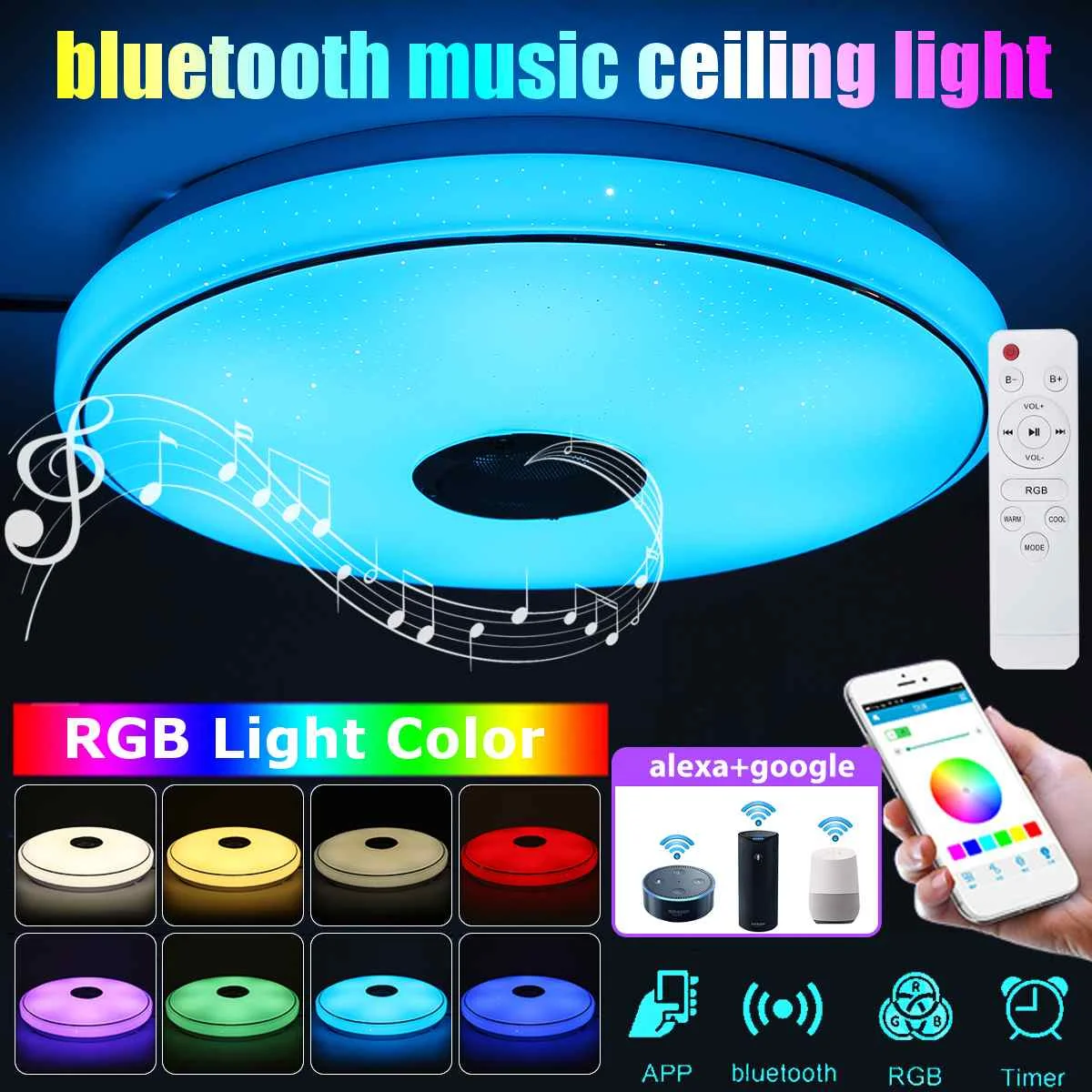 

72W 40CM WiFi Modern Smart RGB LED Light Ceiling Lamp RGB+Dimmable Home APP Bluetooth Music Ceiling Light With Remote Control