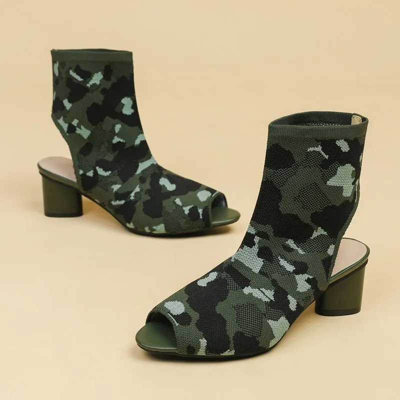 Женские босоножки с открытым носком AIYUQI камуфляжные Вязаные сандалии женские в