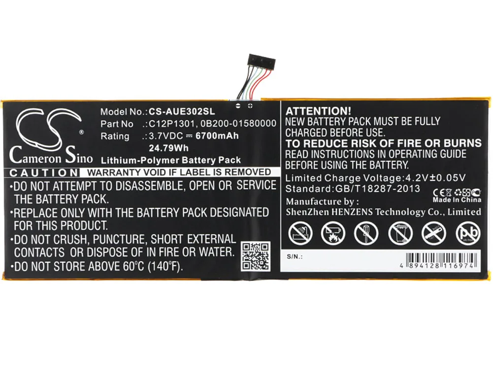 

Generic 6700mA Battery for Asus Transformer Pad TF303K-1B021A,Transformer Pad TF303K-1D020A 0B200-01580000, C12P1301