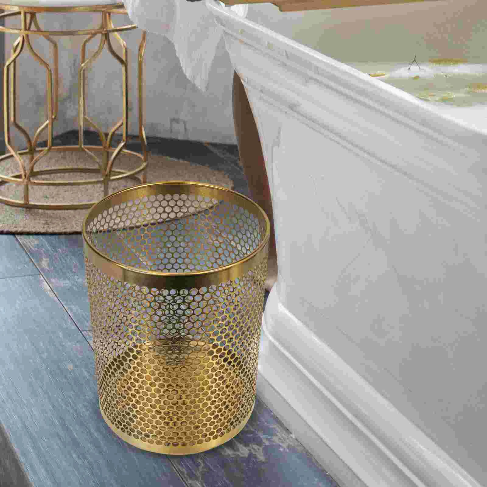 

Golden Trash Can Hotel Waste Storage Bucket Bathroom Garbage Holder Stainless Steel Recycle Bin Kitchen