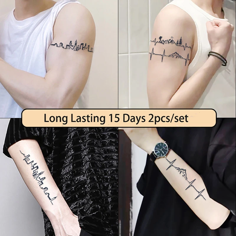 

Травяные татуировки с растительным соком, 2 шт./набор, ЭКГ в европейском стиле, мужские и женские руки, стойкие татуировки на 15 дней, наклейки