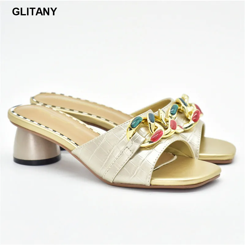 

Italian African Wedding Shoes Decorated with Metal Ladies Shoes and Sandals Luxury Shoes Women Designers Nigerian Party Pumps
