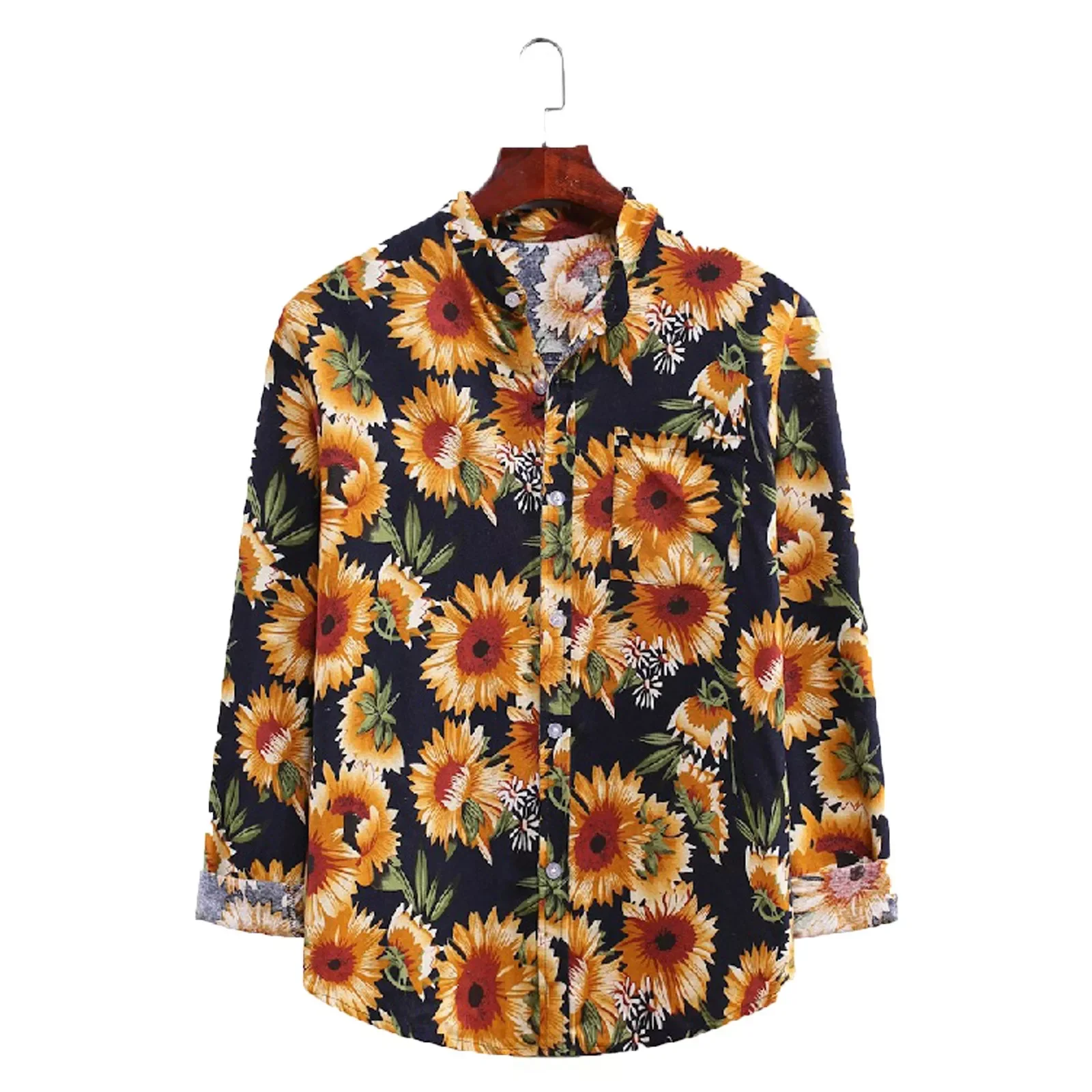 

NEW IN Printed Men's And Collar Long-Sleeved Cotton Shirt Linen Stand Retro Street Wear Blouse Tops For Spring Autumn Ethnic