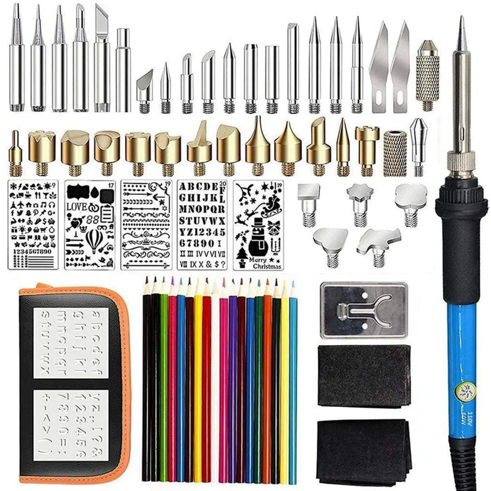 

71Pcs 110V / 220V Wood Burning Kit Pyrography Pen 60W Constant Temperature Adjustable Tin Soldering Iron Electric Repair Tools