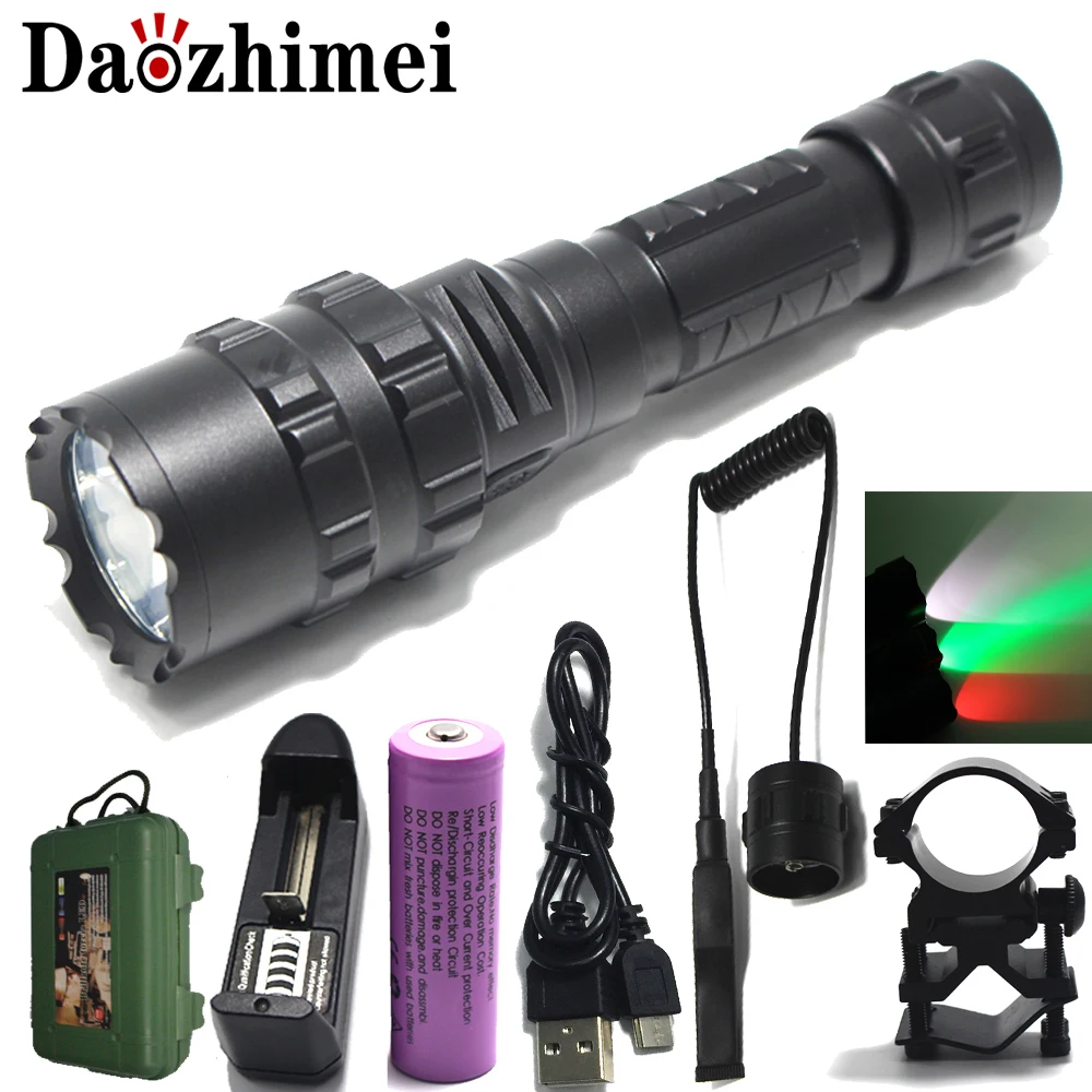 

5000 Lumens XML L2 Red/Green/White LED Hunting Light USB Rechargeable Tactical flash Scout Ultra Bright Waterproof Torch