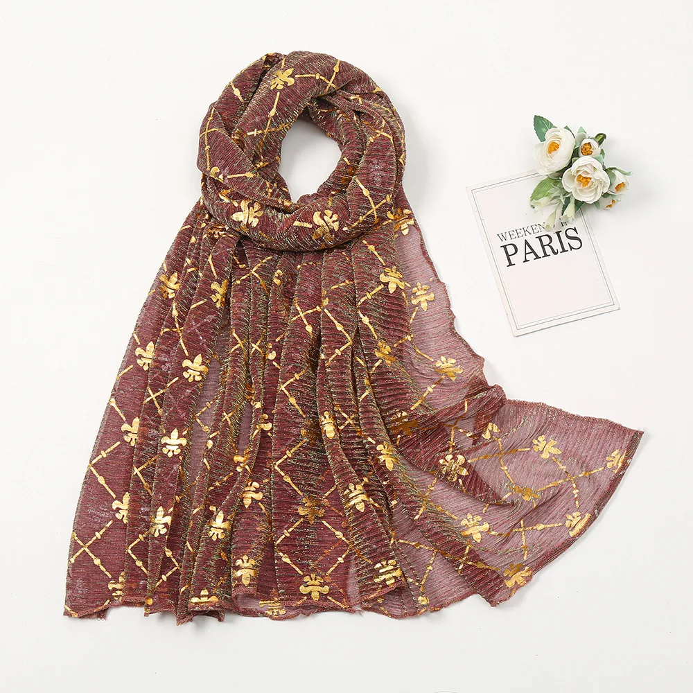 

2022 Women Summer Lurex Glitter Floral Shimmer Scarf Plain Solid Nylon Scarves Shawls Muslim Hijab Wrap Pashmina Stole 180*73Cm